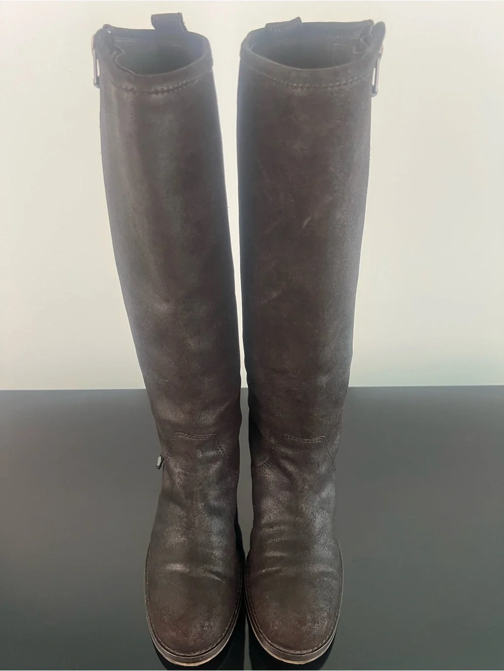 Jimmy Choo Women’s Doreen Biker Rugged Leather Suede Tall Boots, Brown, 36EU